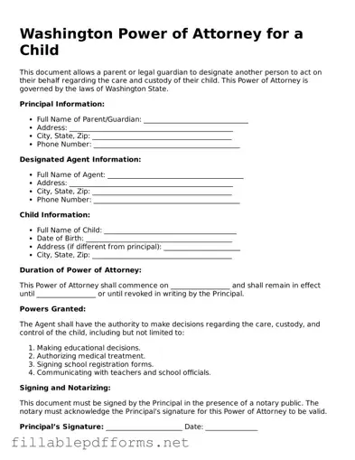 Attorney-Verified Power of Attorney for a Child Form for Washington State