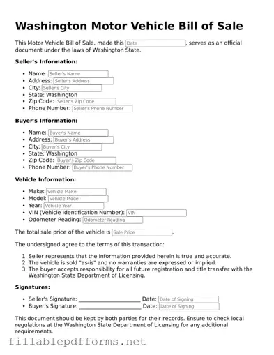 Attorney-Verified Motor Vehicle Bill of Sale Form for Washington State