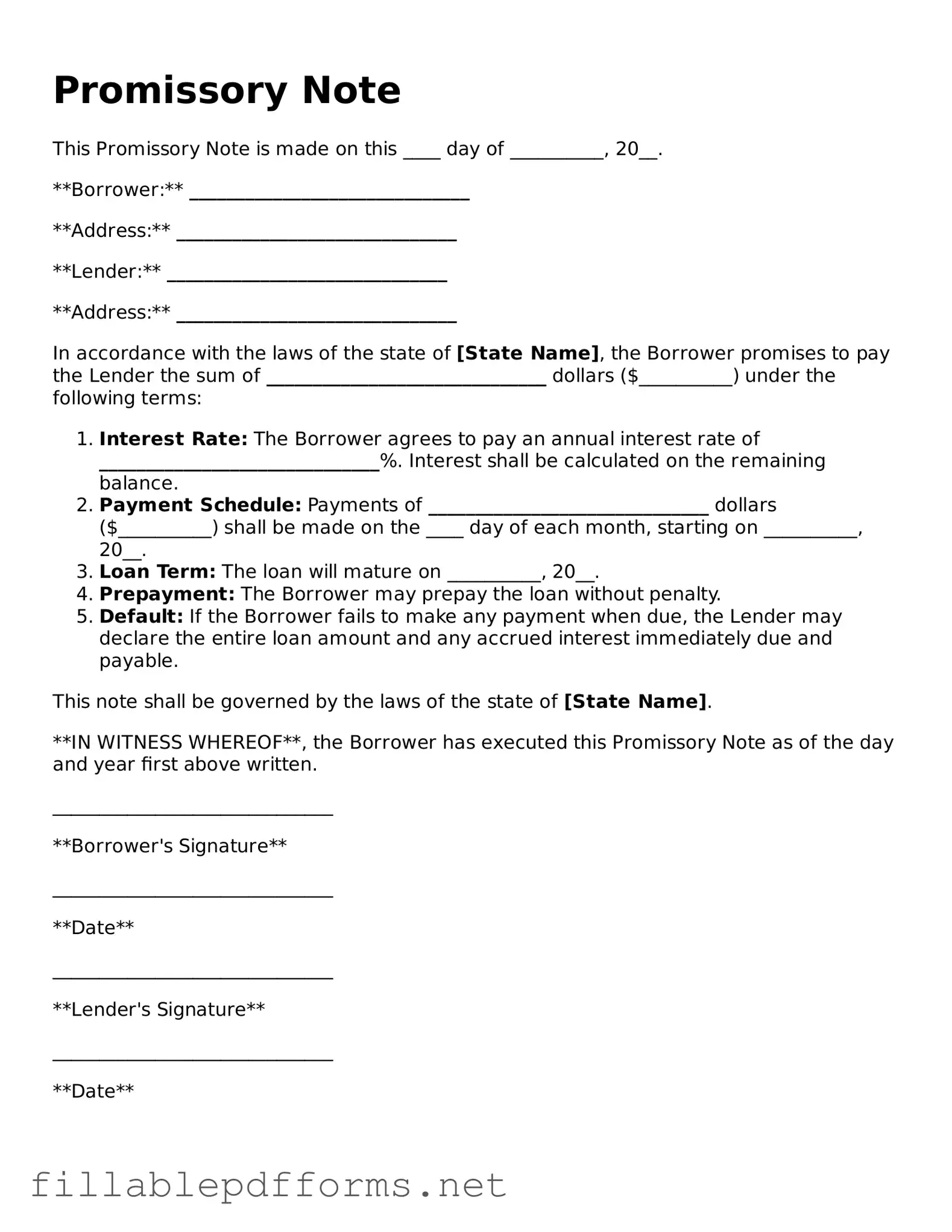 Blank Promissory Note Template