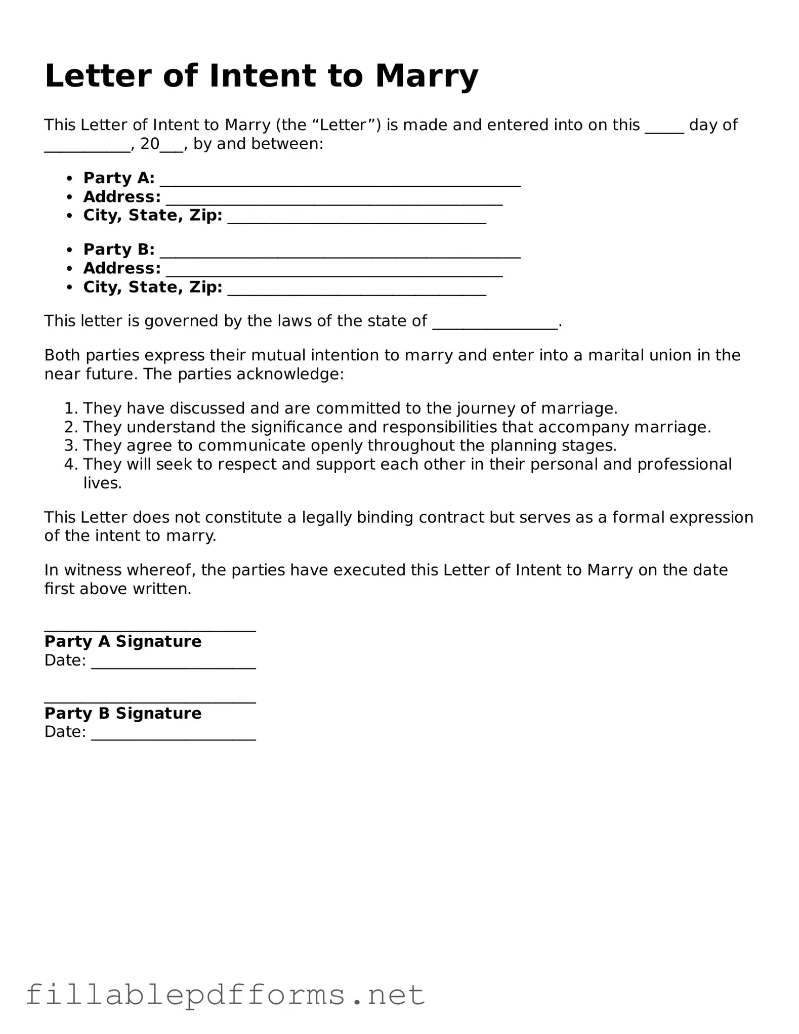 Blank Letter of Intent to Marry Template