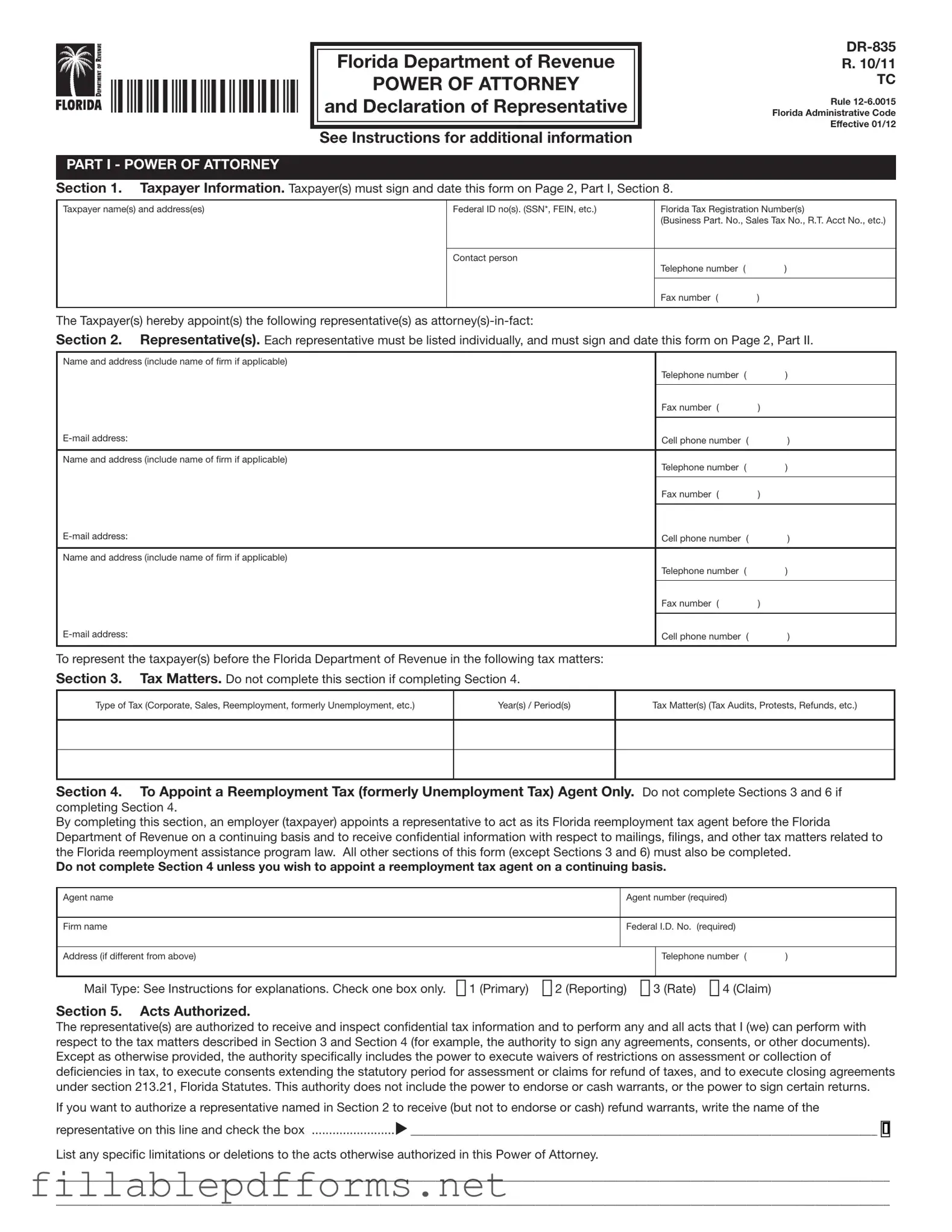 Tax POA dr 835 PDF Template