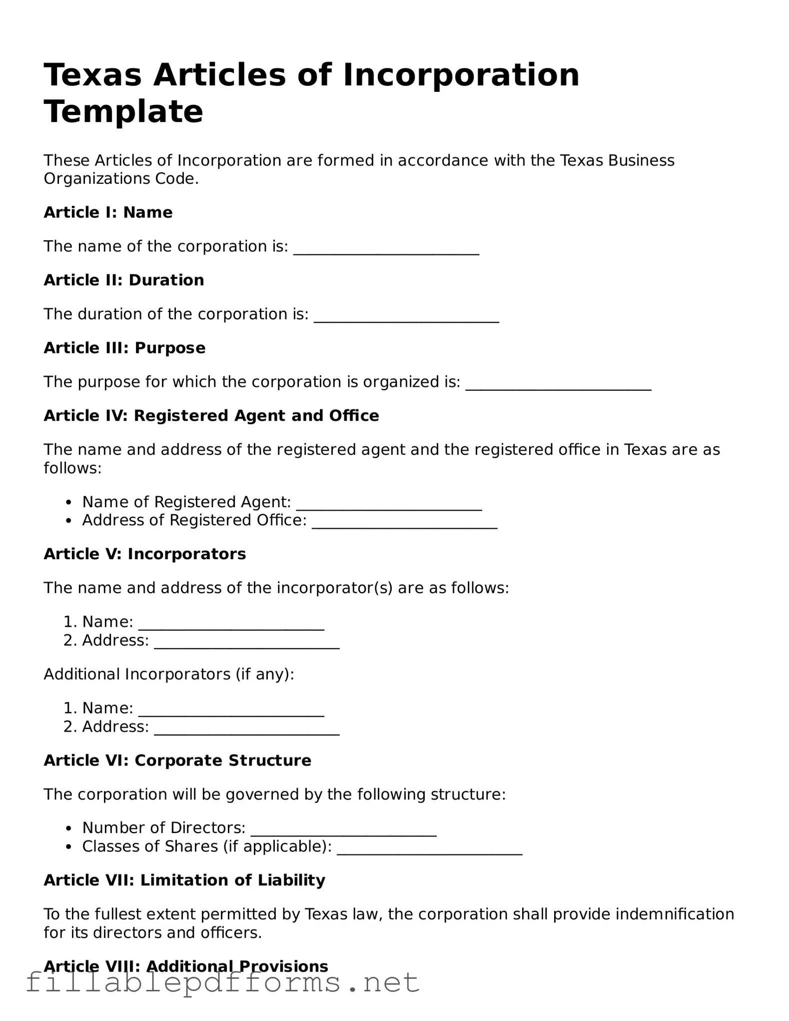 Attorney-Verified Articles of Incorporation Form for Texas State