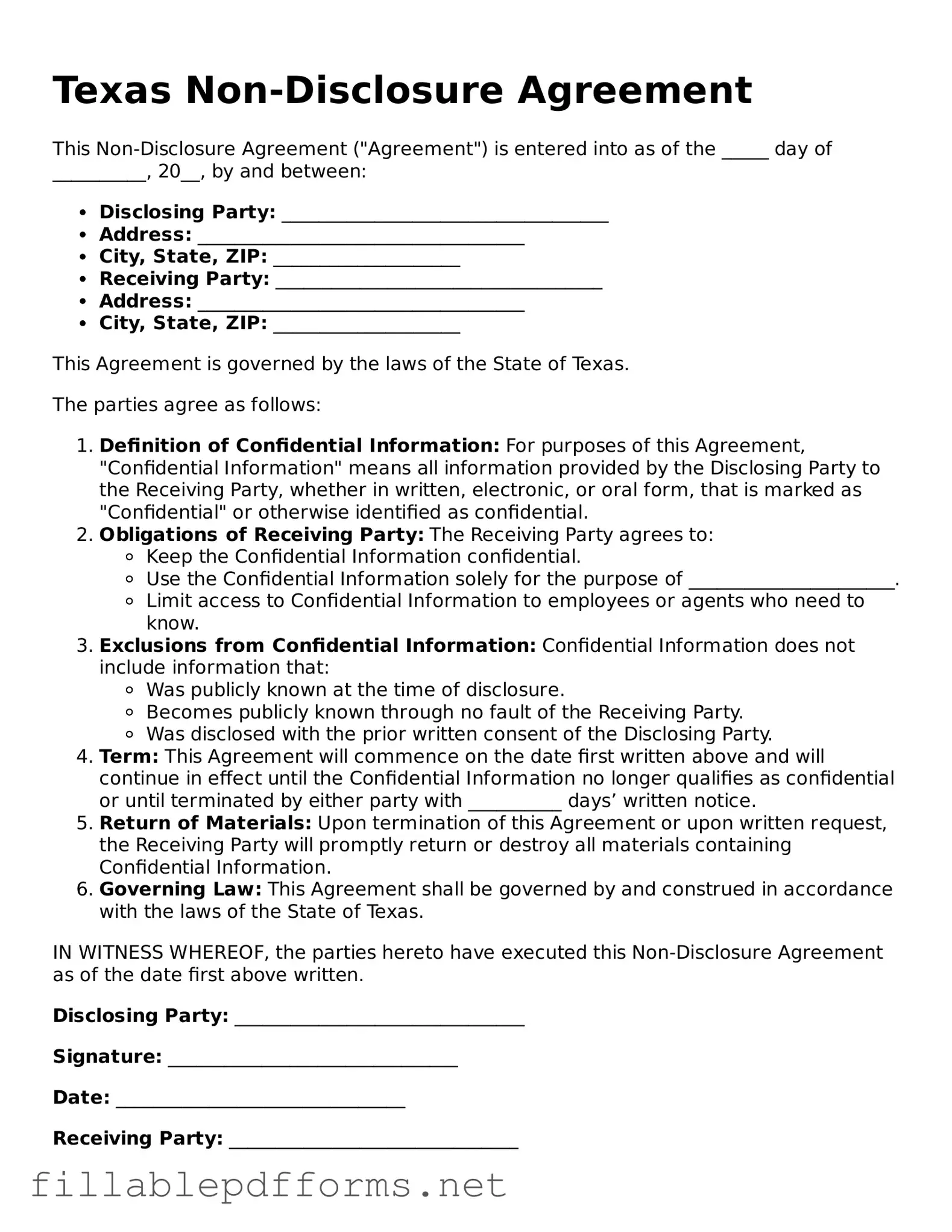 Attorney-Verified Non-disclosure Agreement Form for Texas State