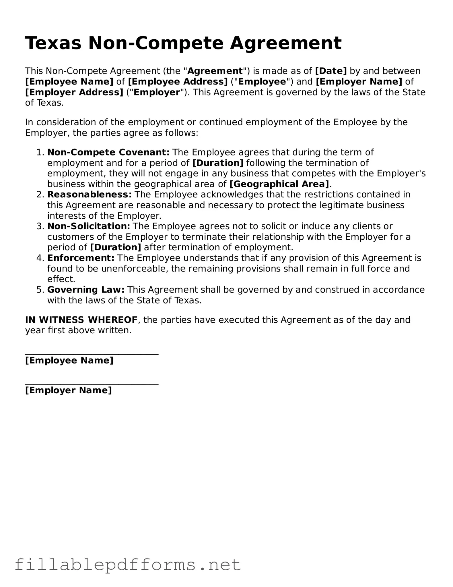Attorney-Verified Non-compete Agreement Form for Texas State