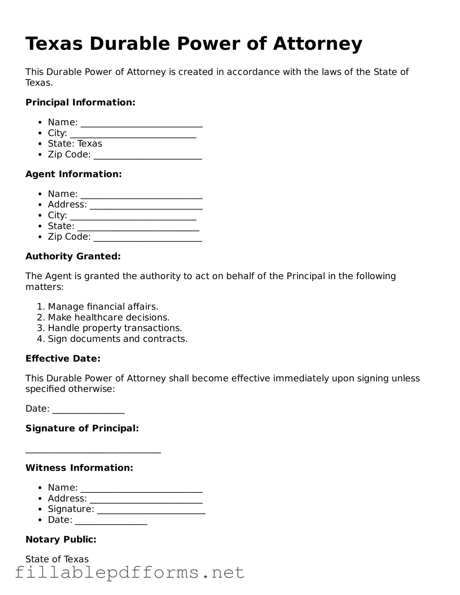 Attorney-Verified Durable Power of Attorney Form for Texas State