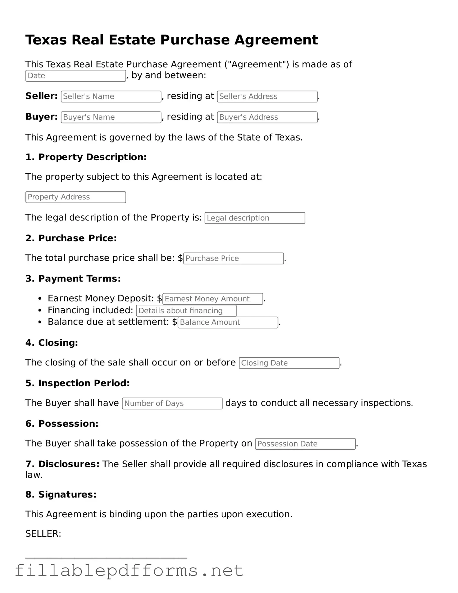 Attorney-Verified Real Estate Purchase Agreement Form for Texas State