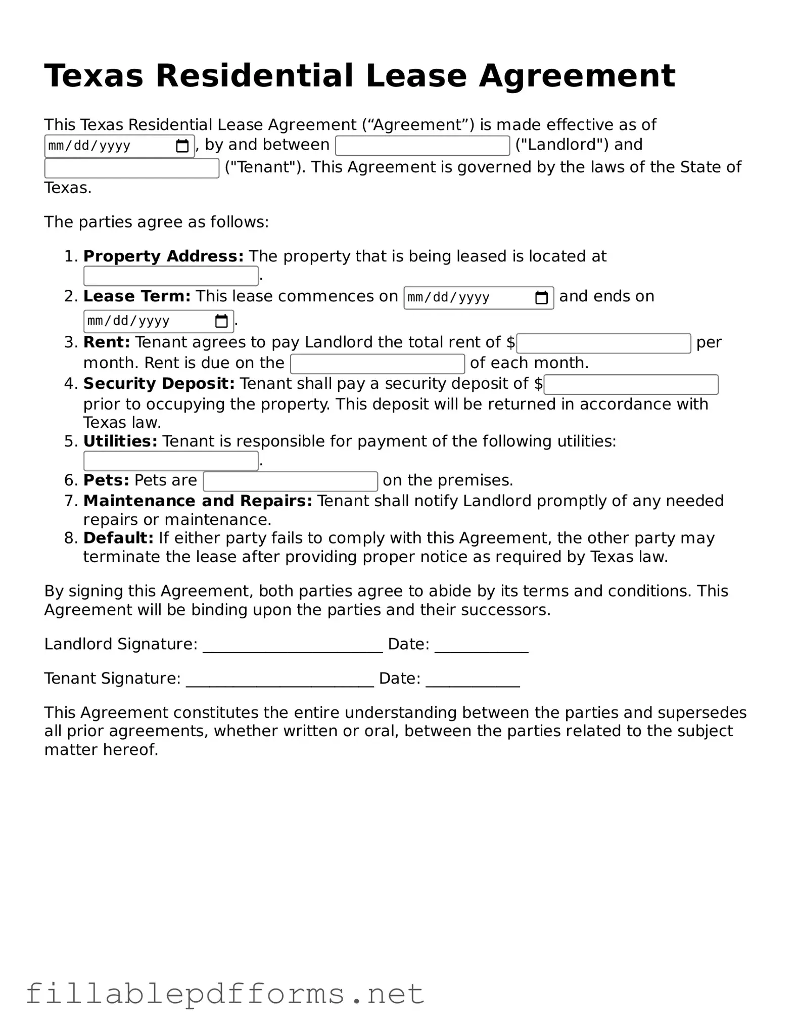 Attorney-Verified Residential Lease Agreement Form for Texas State