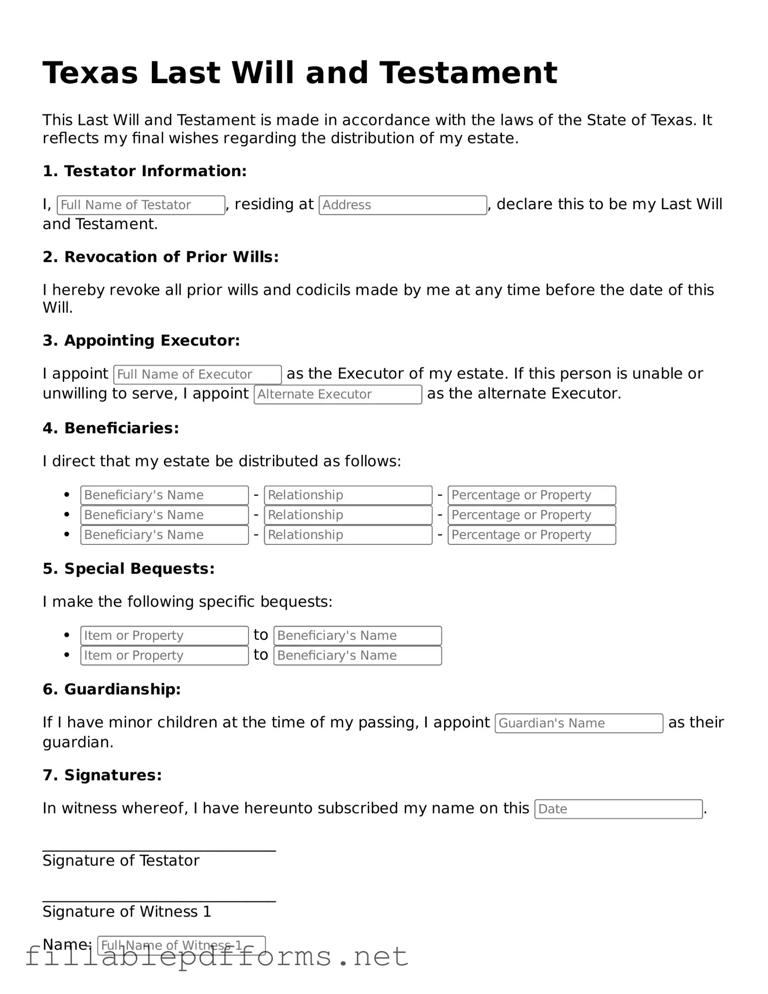Attorney-Verified Last Will and Testament Form for Texas State