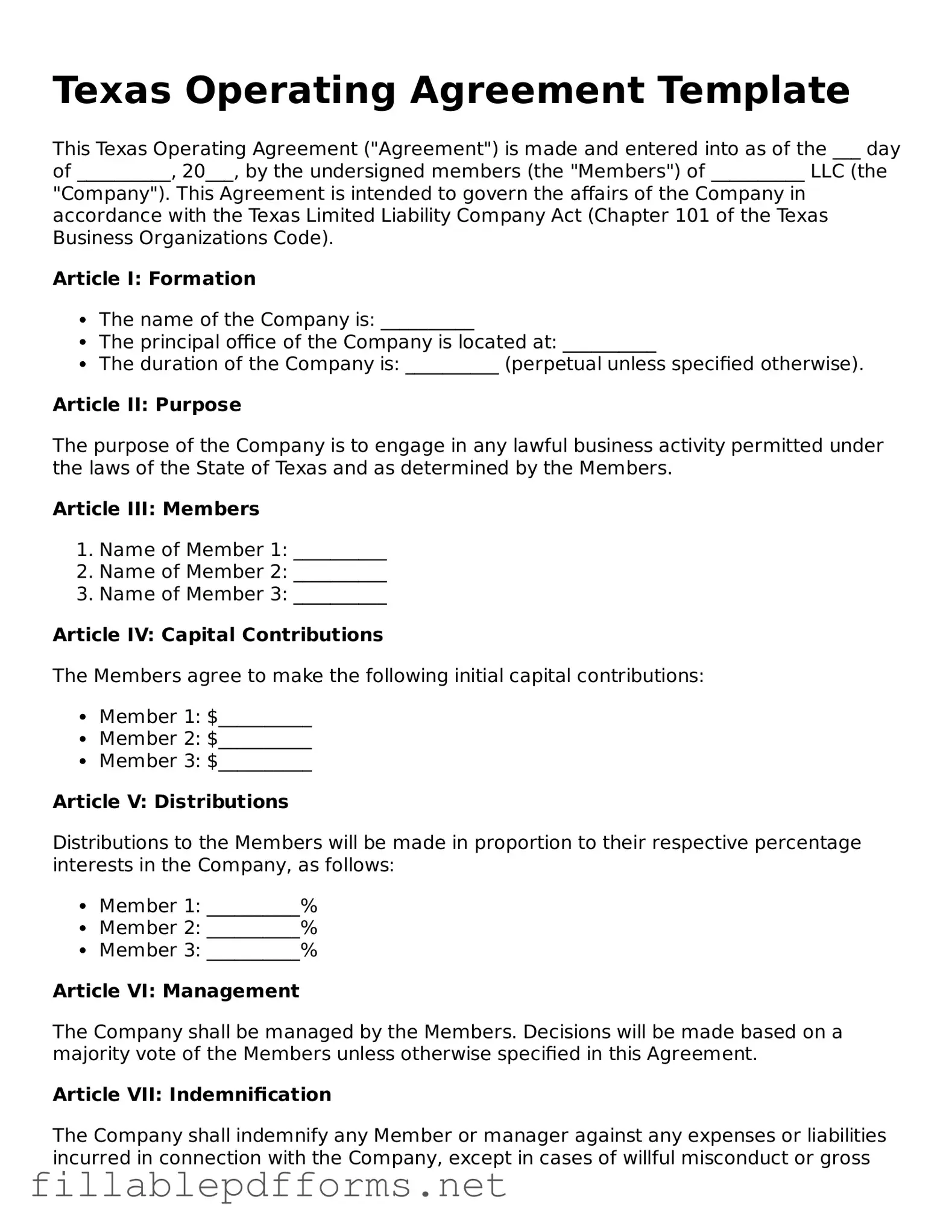 Attorney-Verified Operating Agreement Form for Texas State