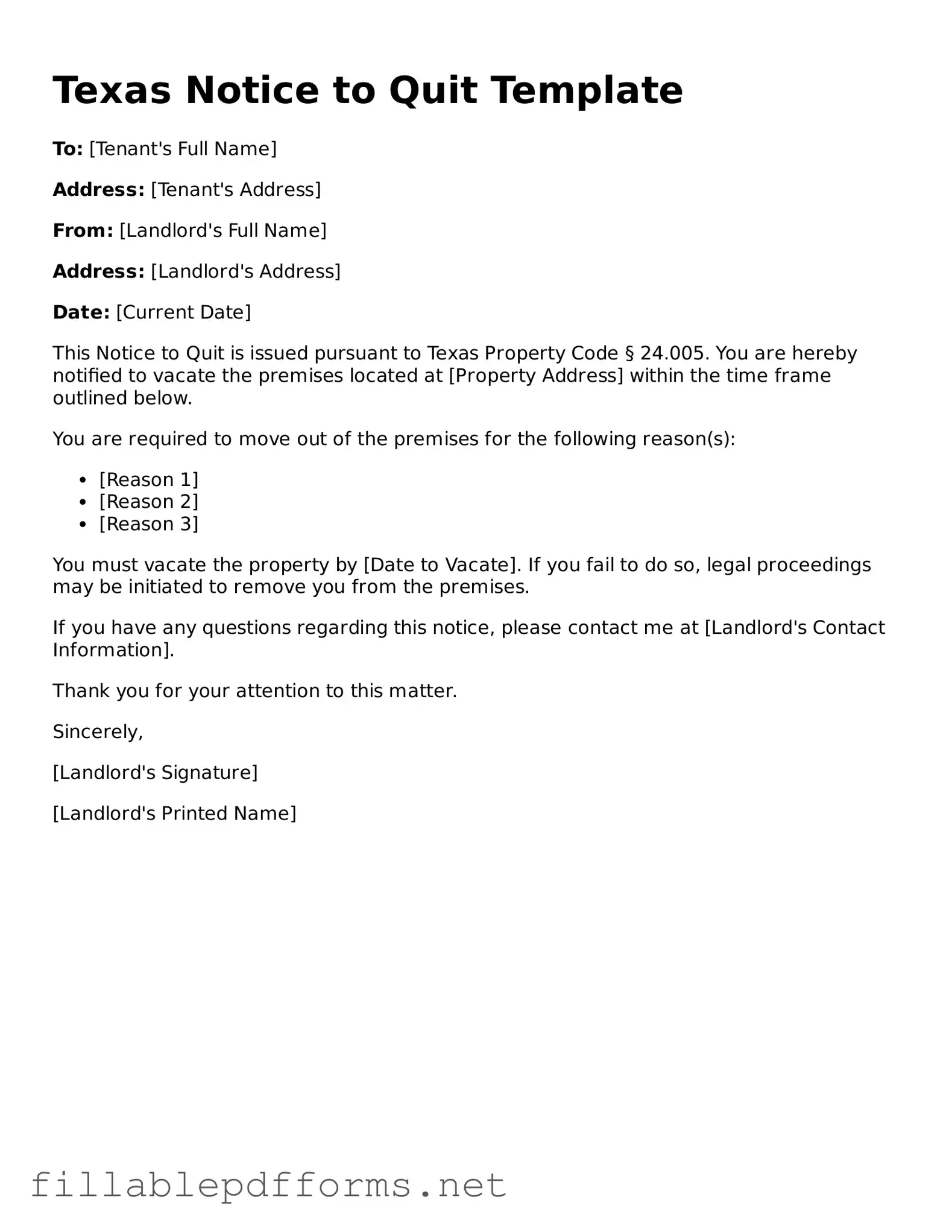 Attorney-Verified Notice to Quit Form for Texas State