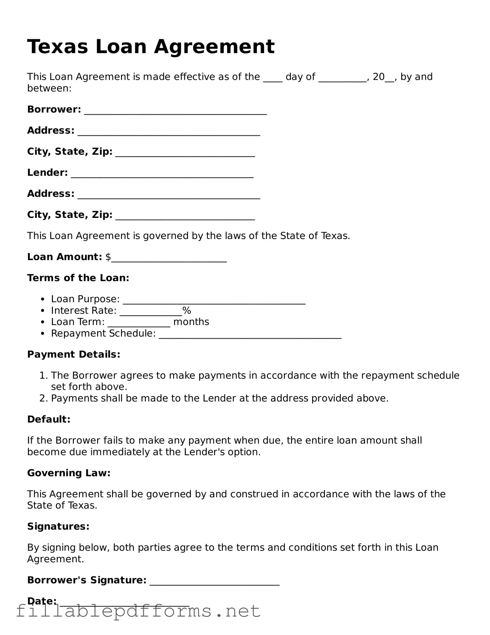 Attorney-Verified Loan Agreement Form for Texas State