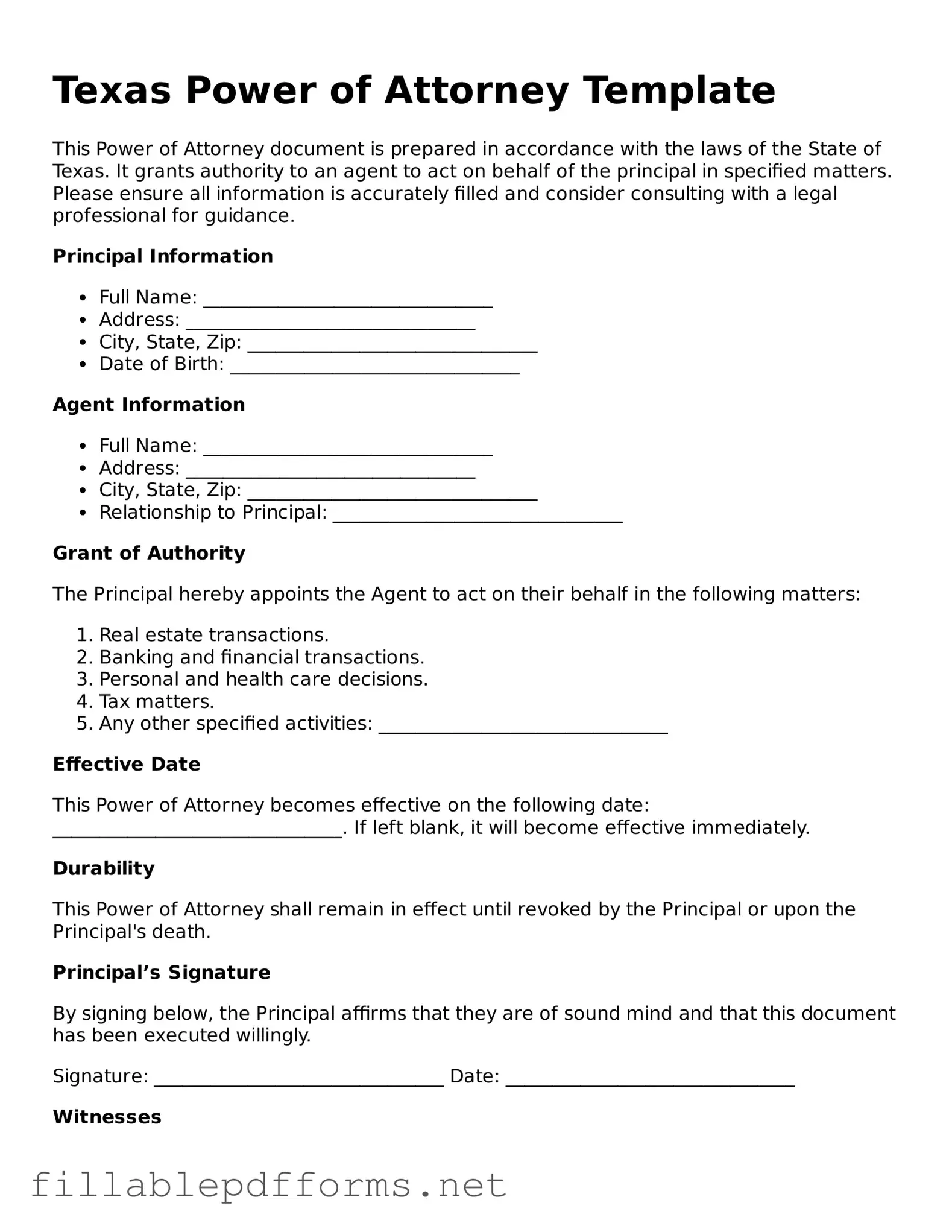 Attorney-Verified Power of Attorney Form for Texas State