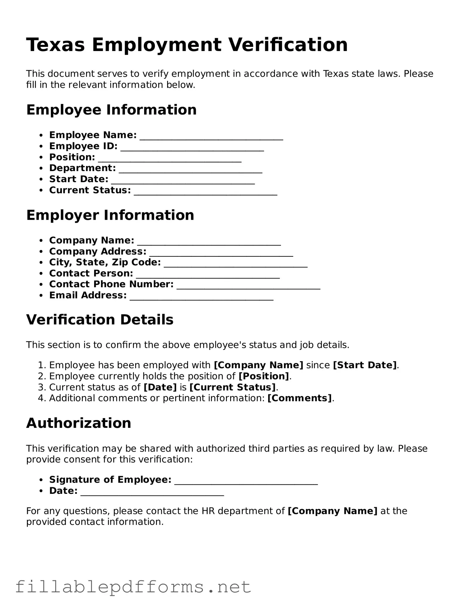 Attorney-Verified Employment Verification Form for Texas State