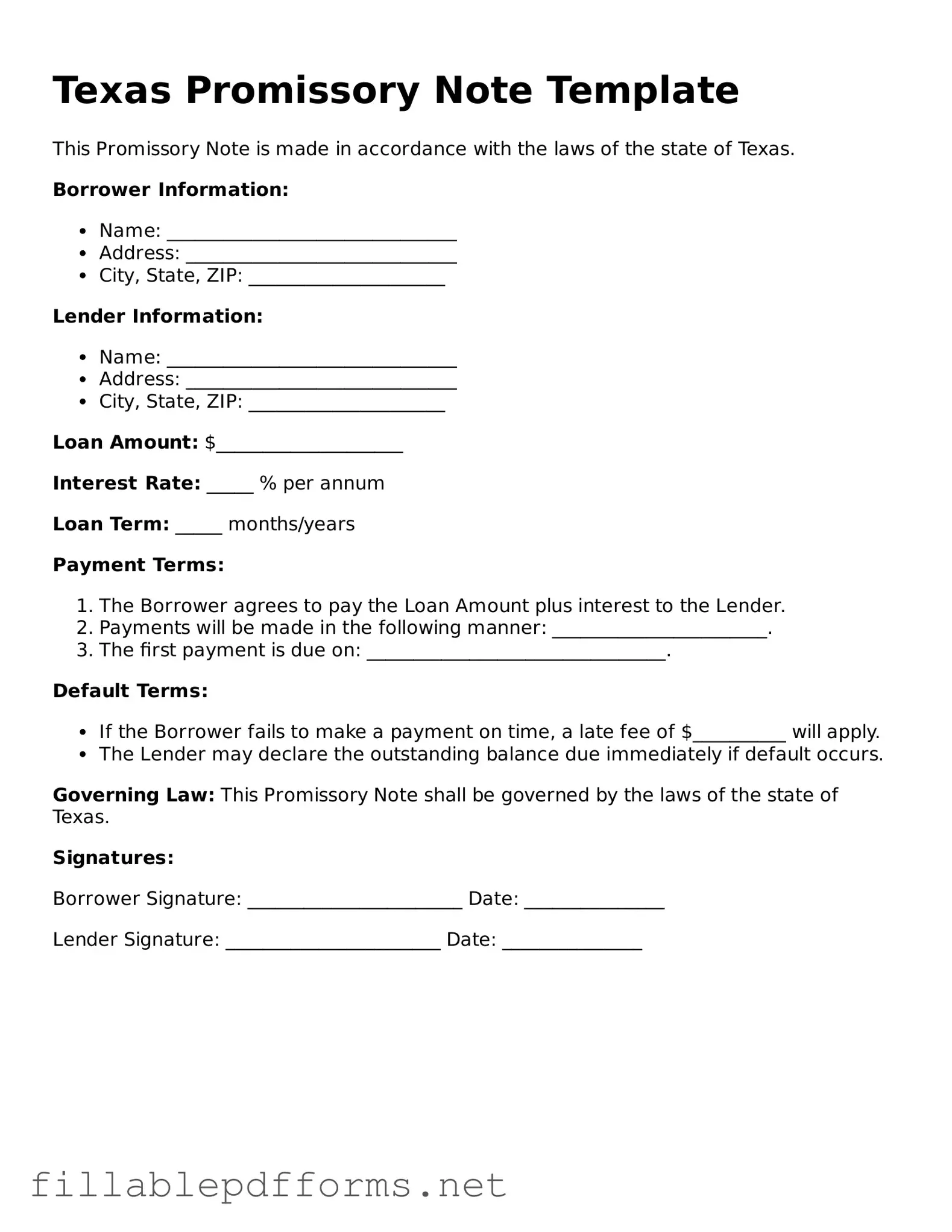 Attorney-Verified Promissory Note Form for Texas State
