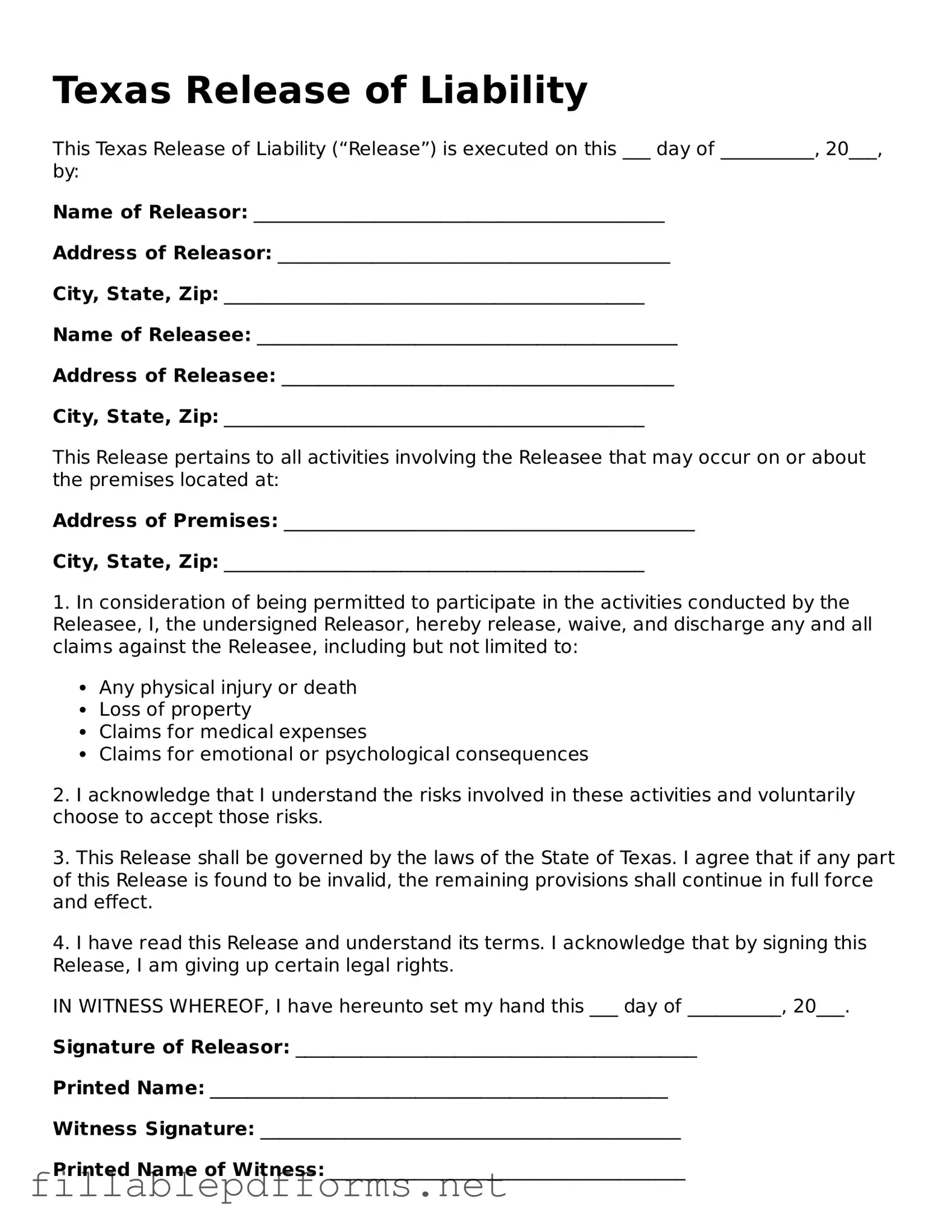 Attorney-Verified Release of Liability Form for Texas State