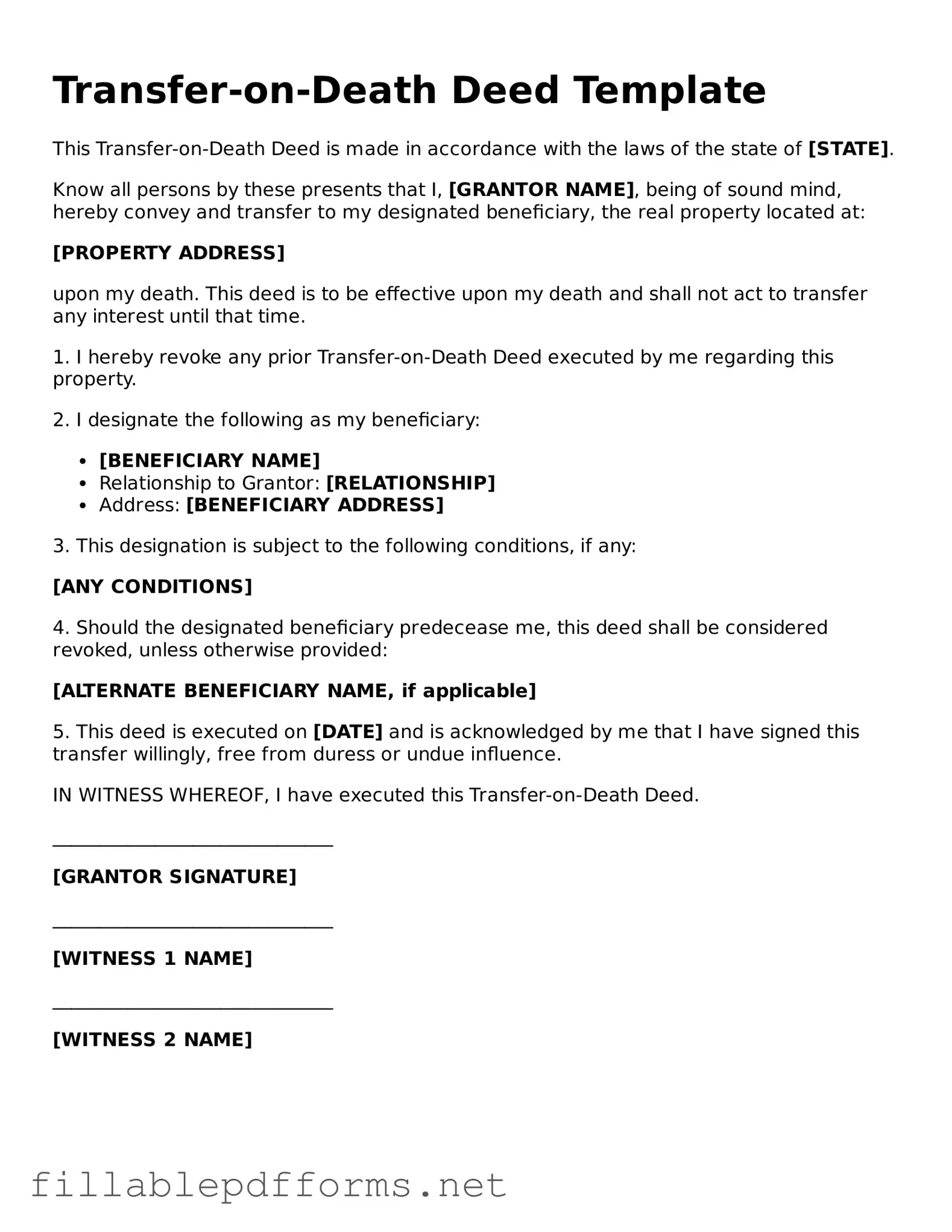 Blank Transfer-on-Death Deed Template