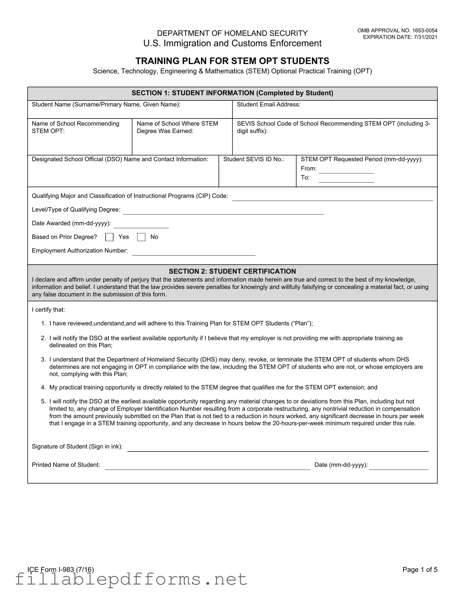 ICE I-983 PDF Template