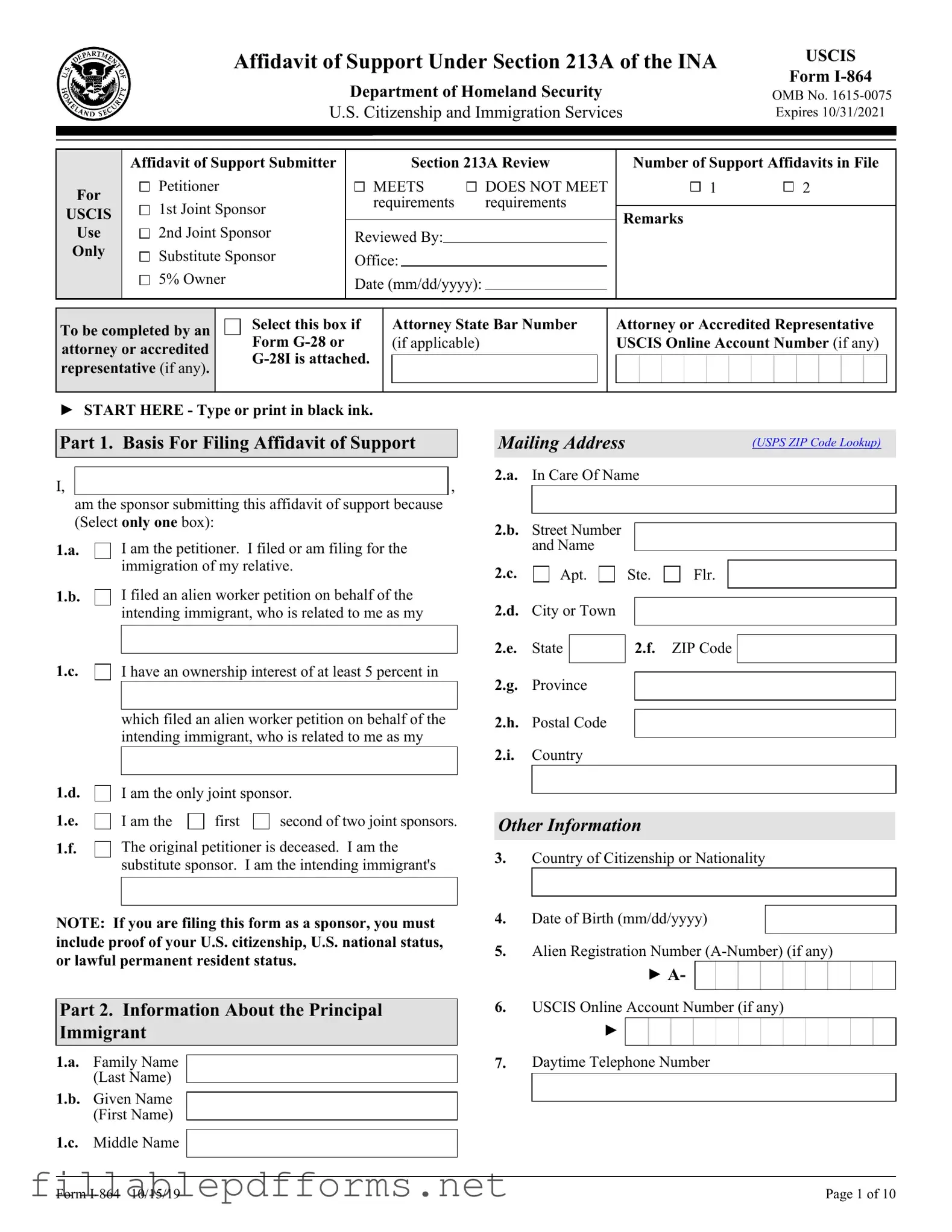 USCIS I-864 PDF Template