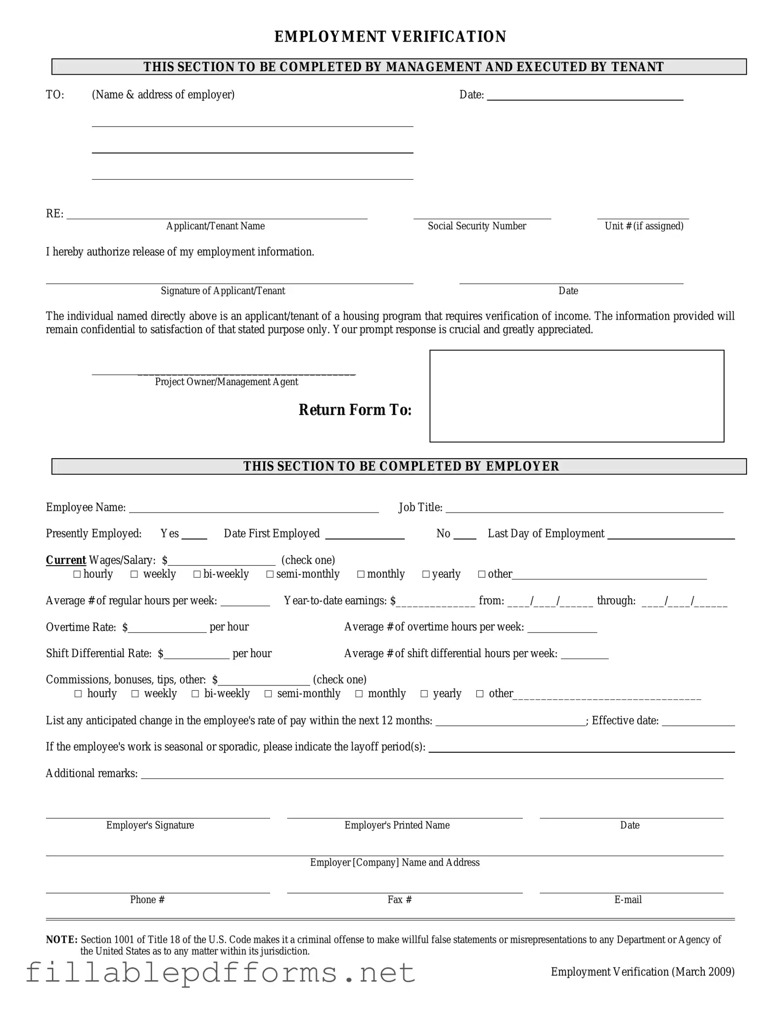 Employment verification form PDF Template