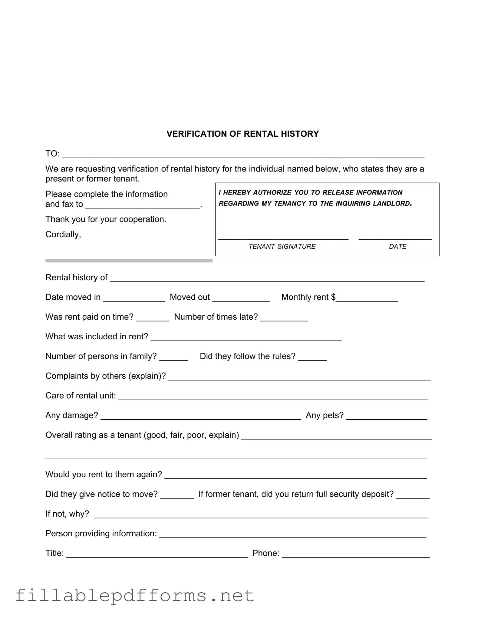 Verification Rental PDF Template