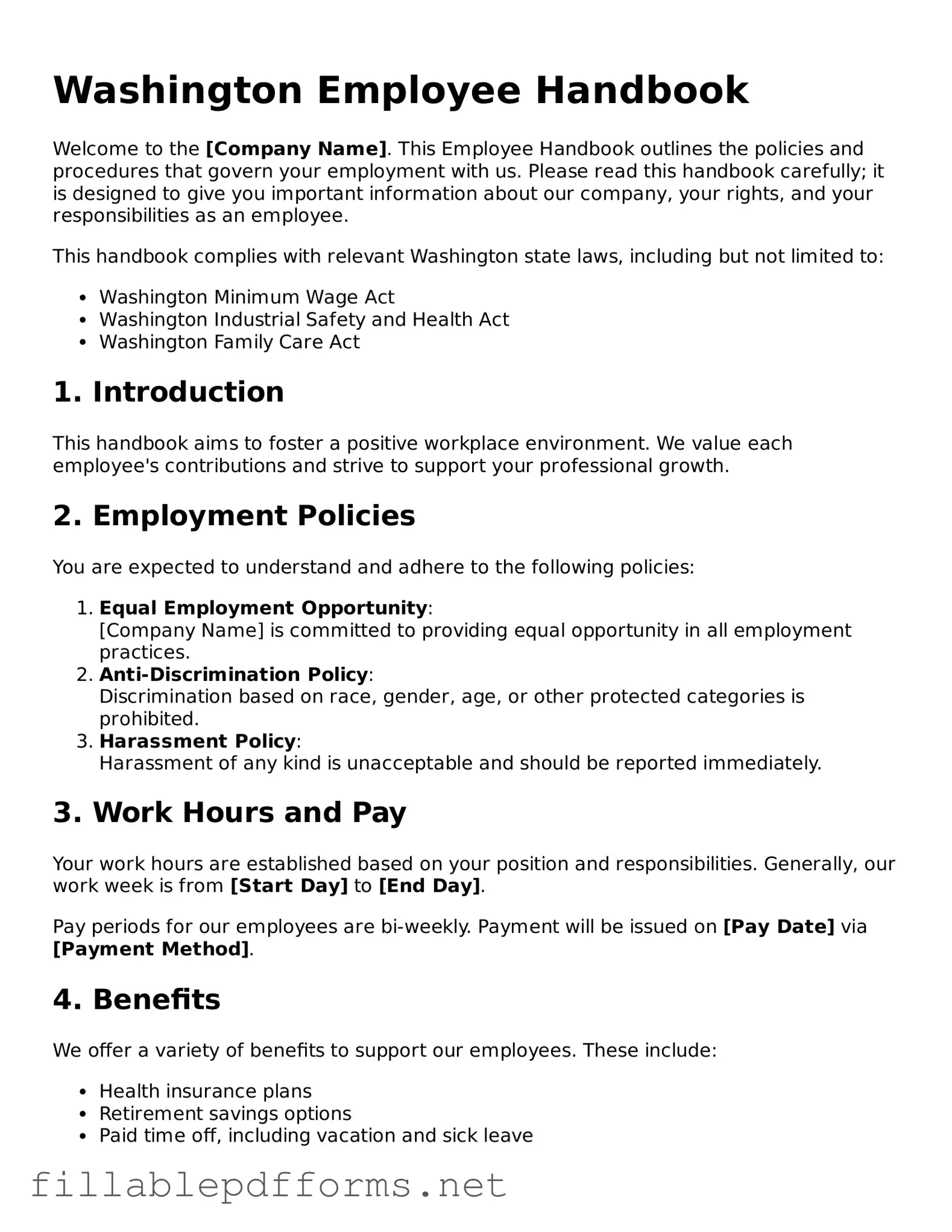 Attorney-Verified Employee Handbook Form for Washington State