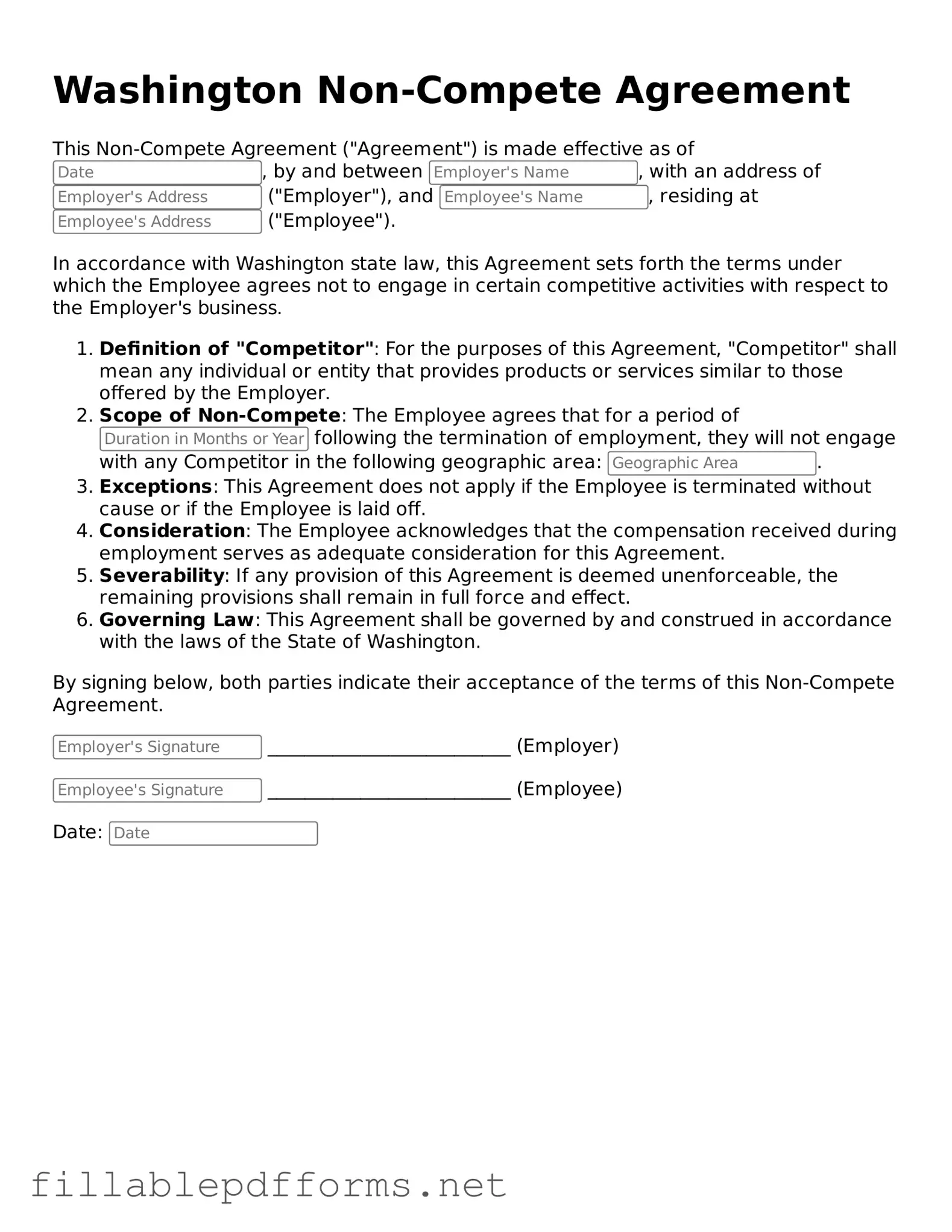 Attorney-Verified Non-compete Agreement Form for Washington State