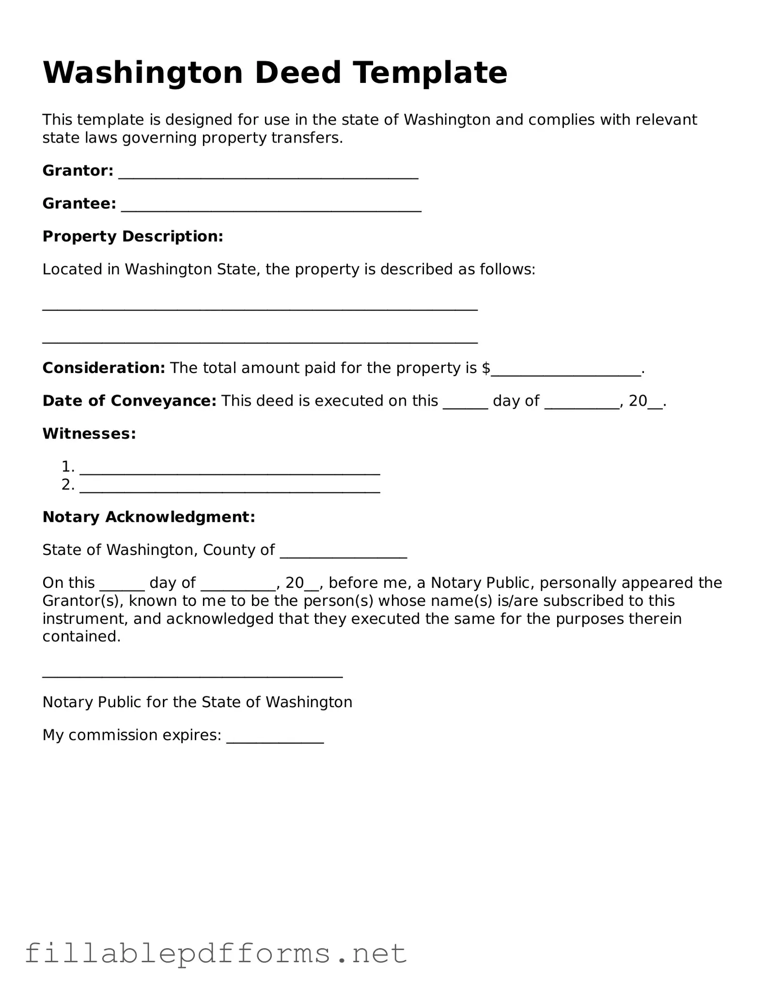 Attorney-Verified Deed Form for Washington State