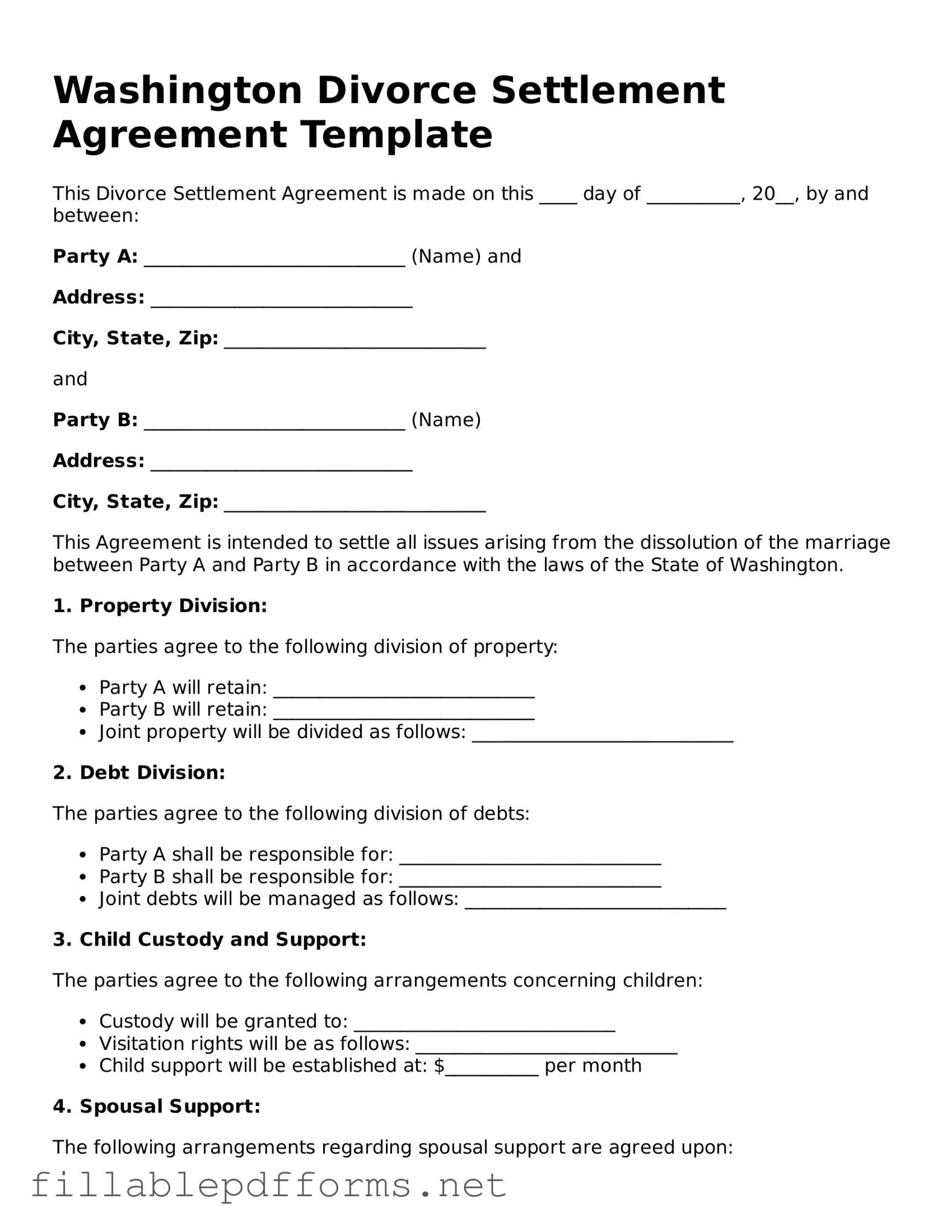 Attorney-Verified Divorce Settlement Agreement Form for Washington State