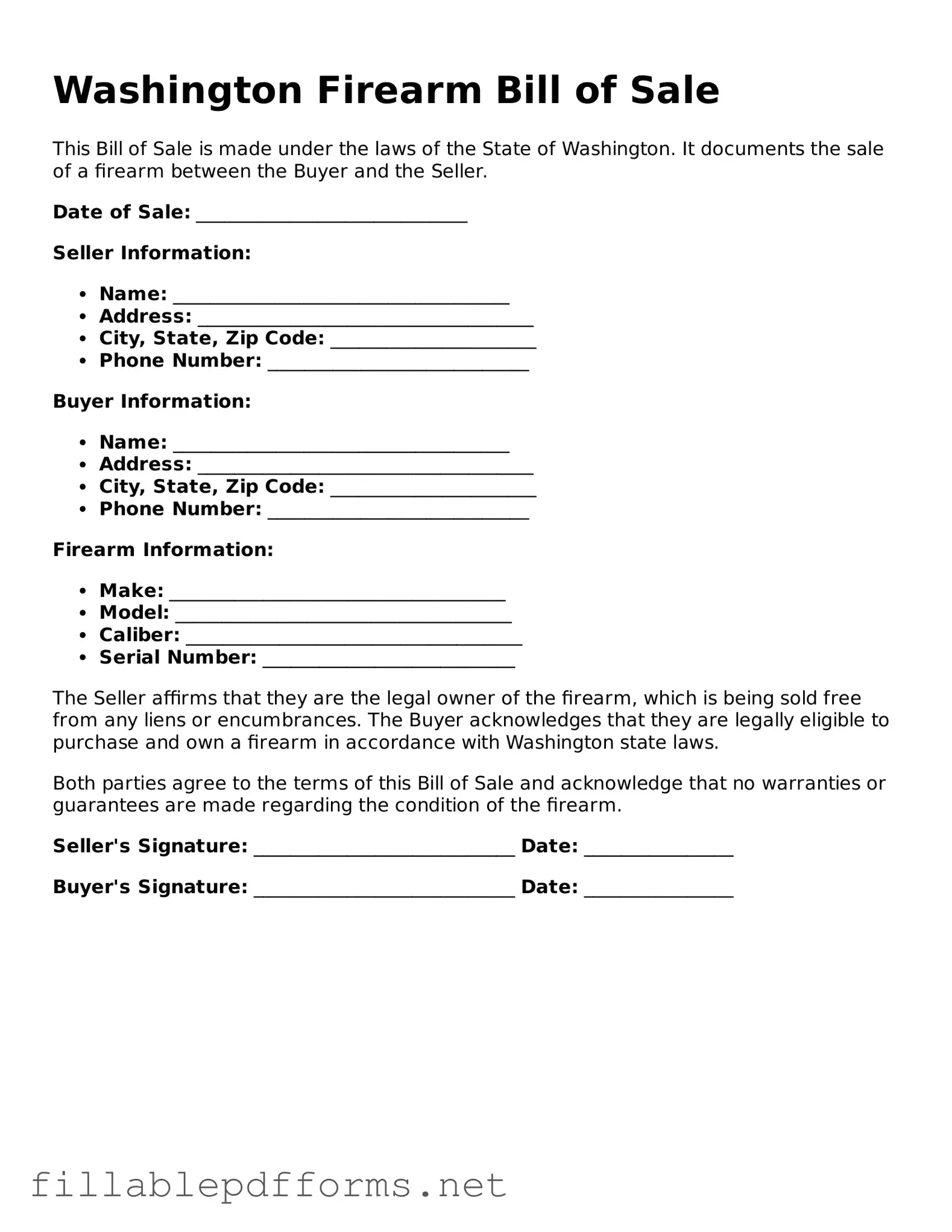 Attorney-Verified Firearm Bill of Sale Form for Washington State