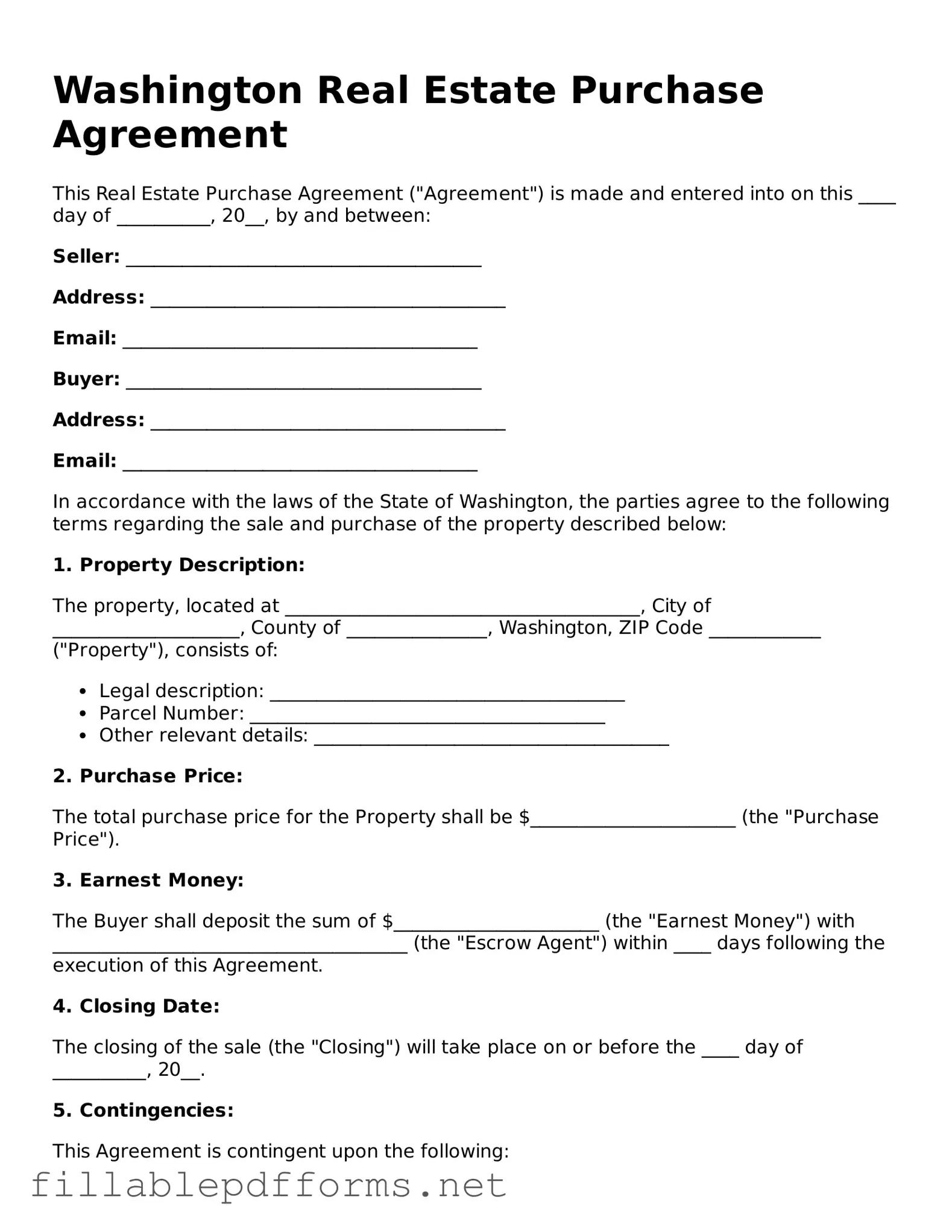 Attorney-Verified Real Estate Purchase Agreement Form for Washington State