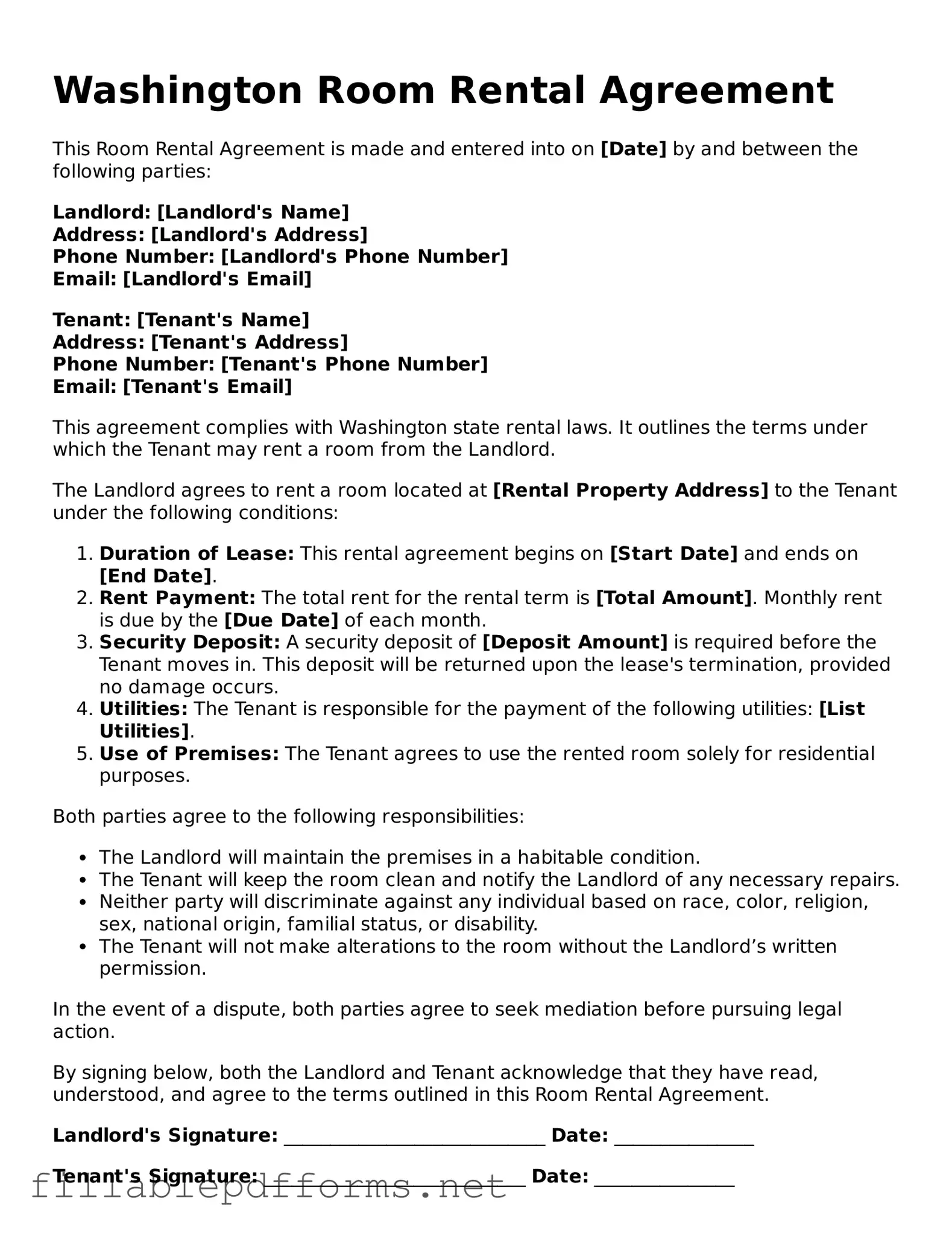Attorney-Verified Room Rental Agreement Form for Washington State