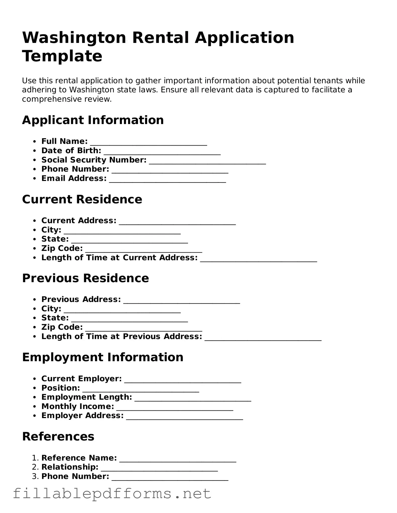 Attorney-Verified Rental Application Form for Washington State