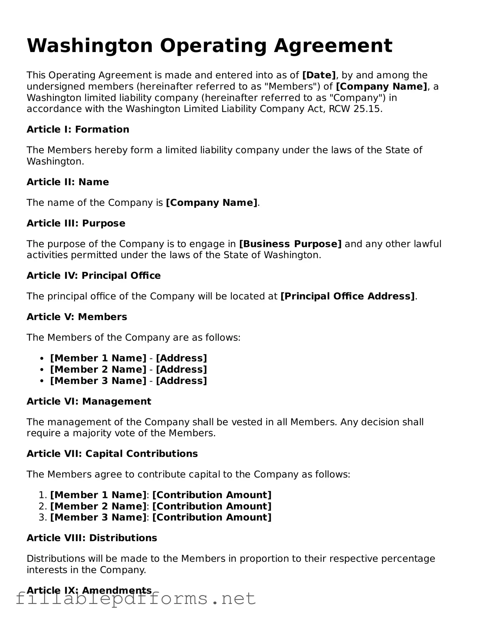 Attorney-Verified Operating Agreement Form for Washington State