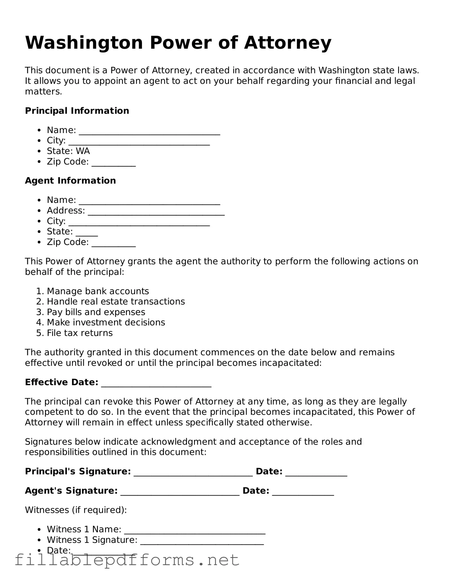 Attorney-Verified Power of Attorney Form for Washington State