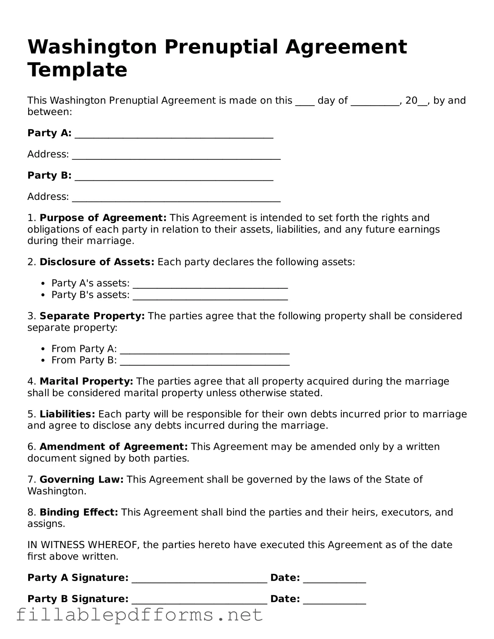 Attorney-Verified Prenuptial Agreement Form for Washington State