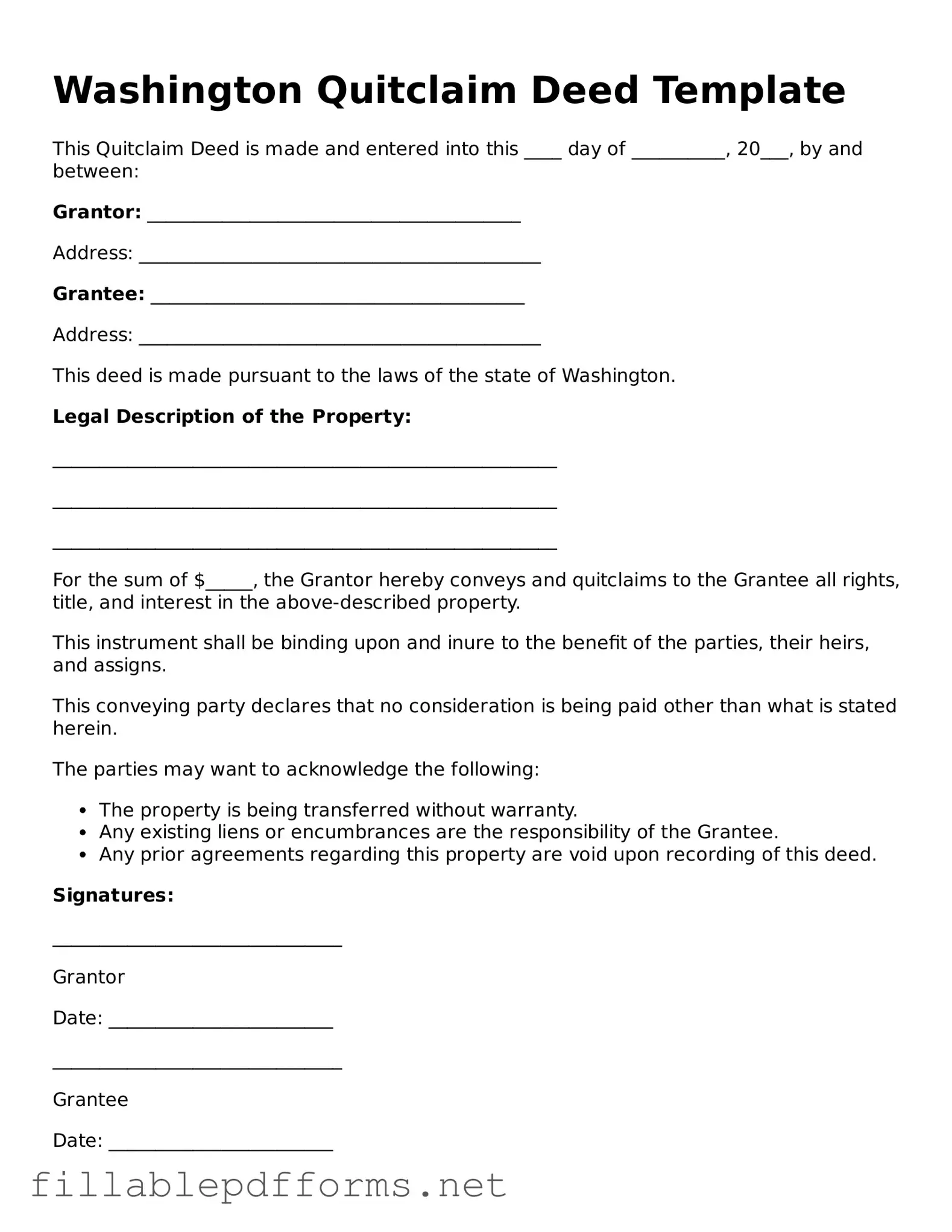 Attorney-Verified Quitclaim Deed Form for Washington State