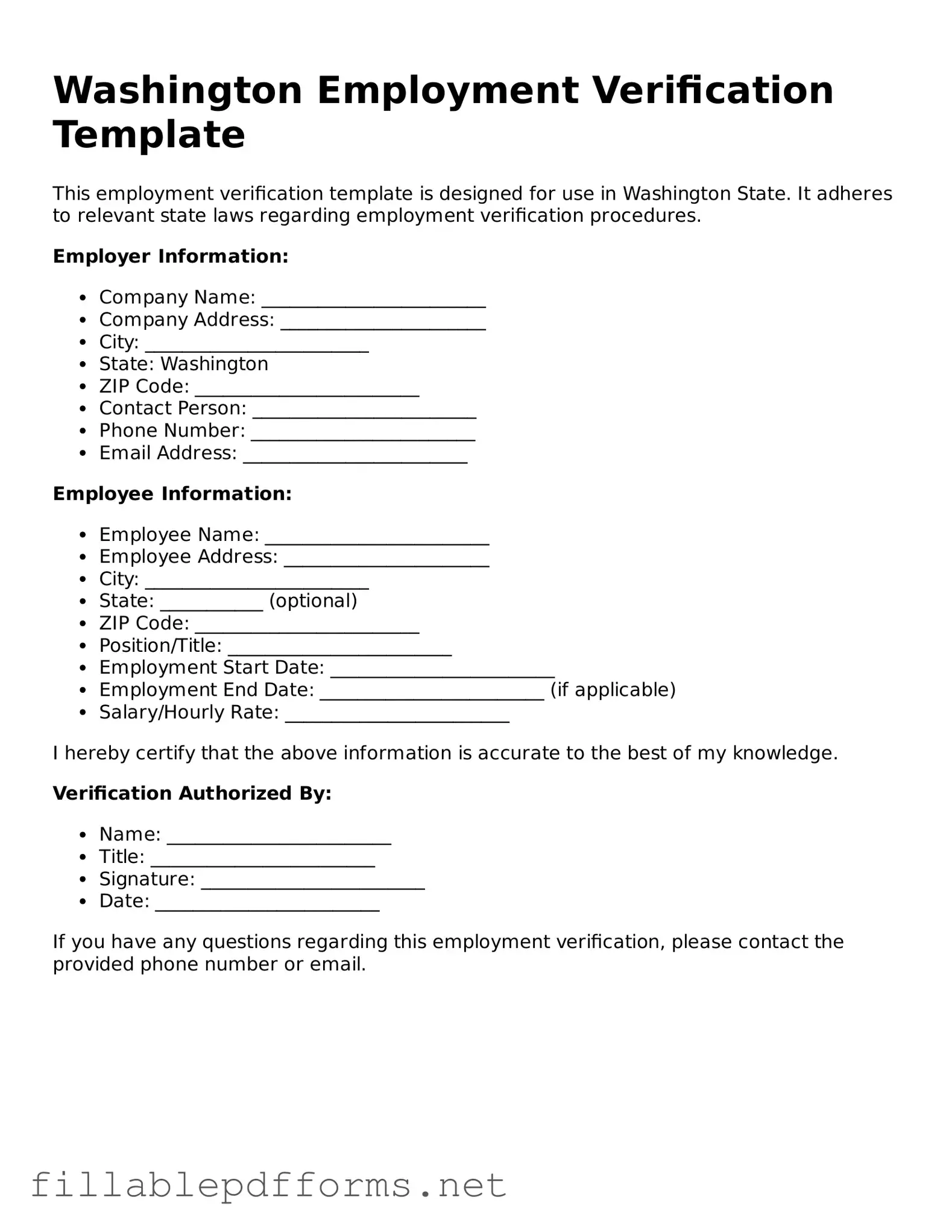 Attorney-Verified Employment Verification Form for Washington State