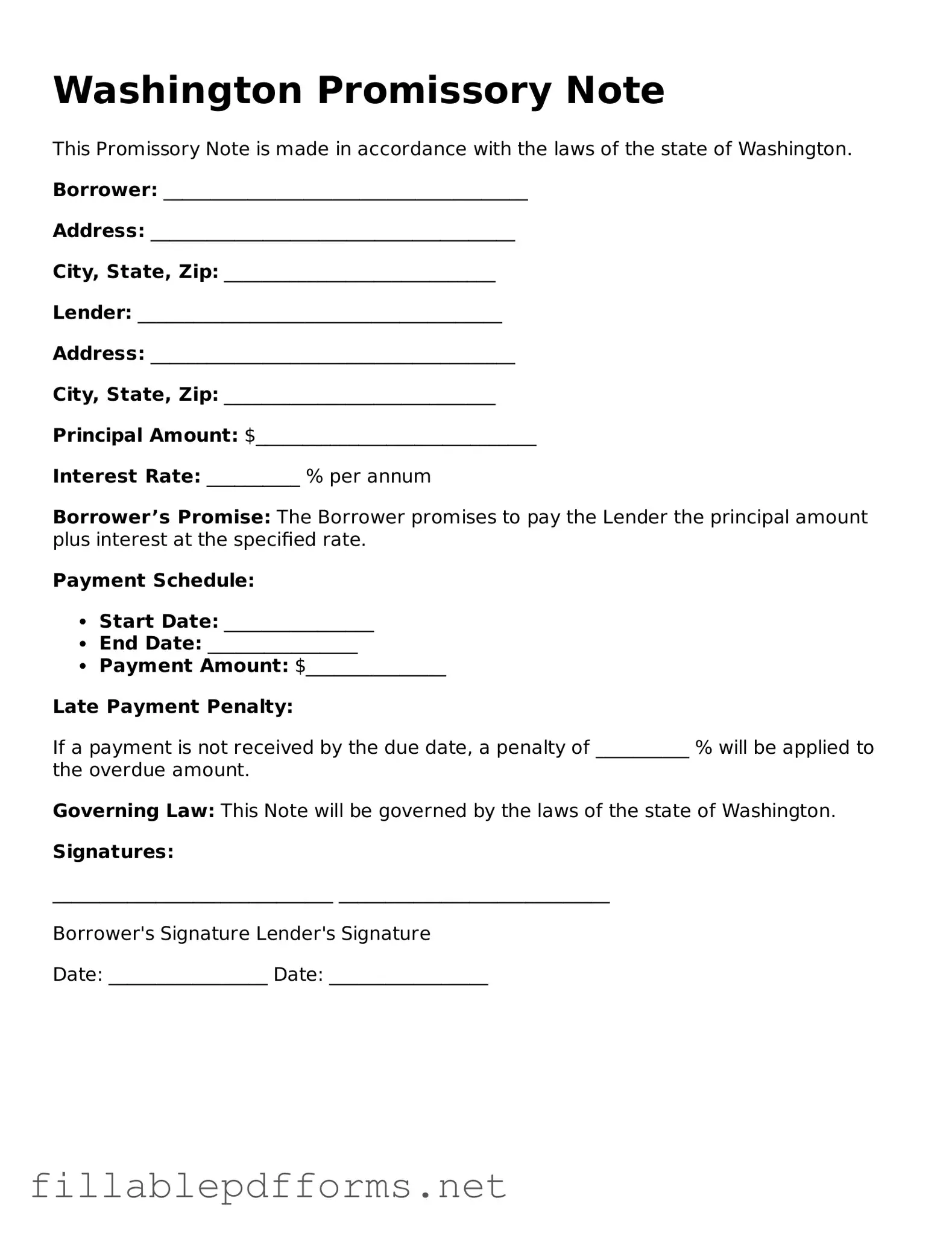 Attorney-Verified Promissory Note Form for Washington State