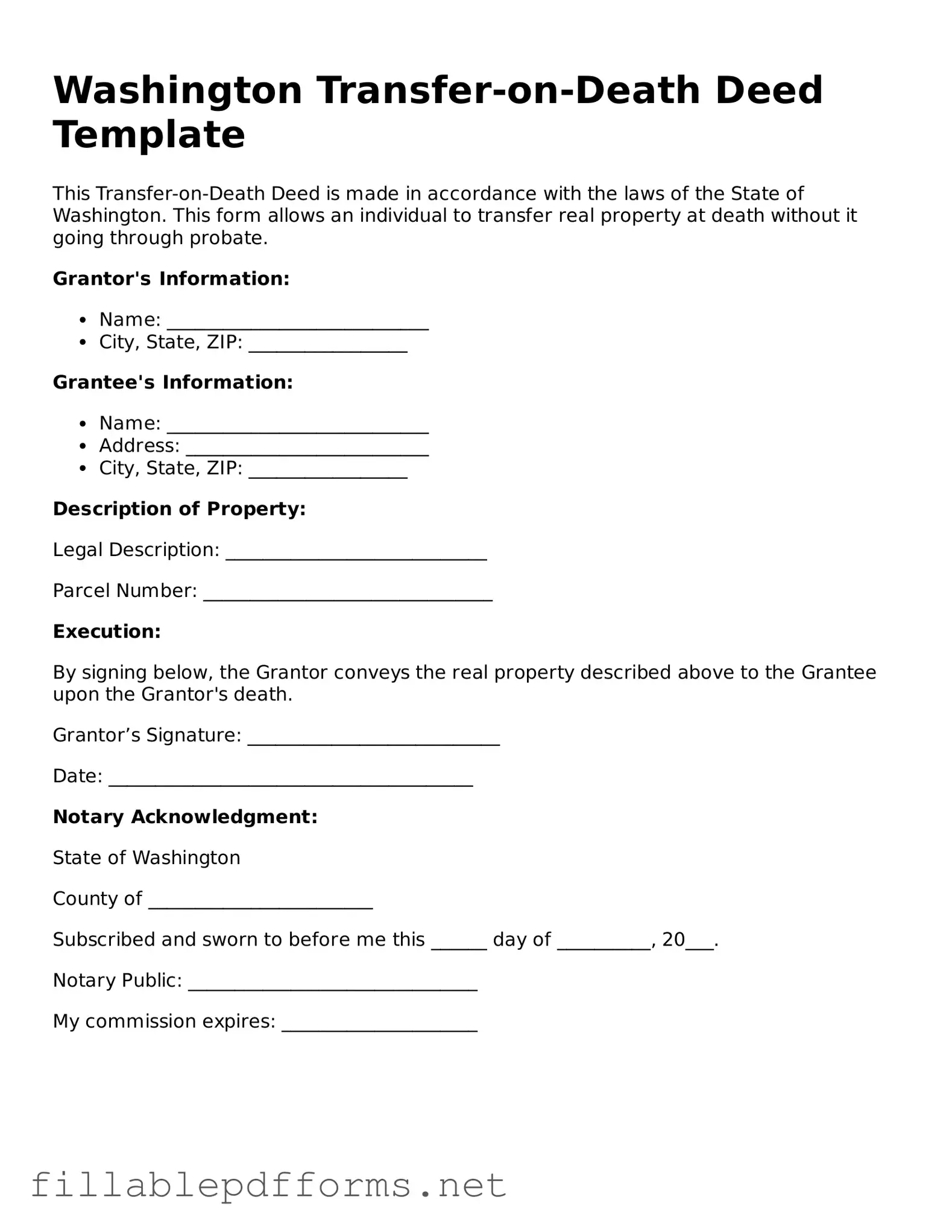 Attorney-Verified Transfer-on-Death Deed Form for Washington State