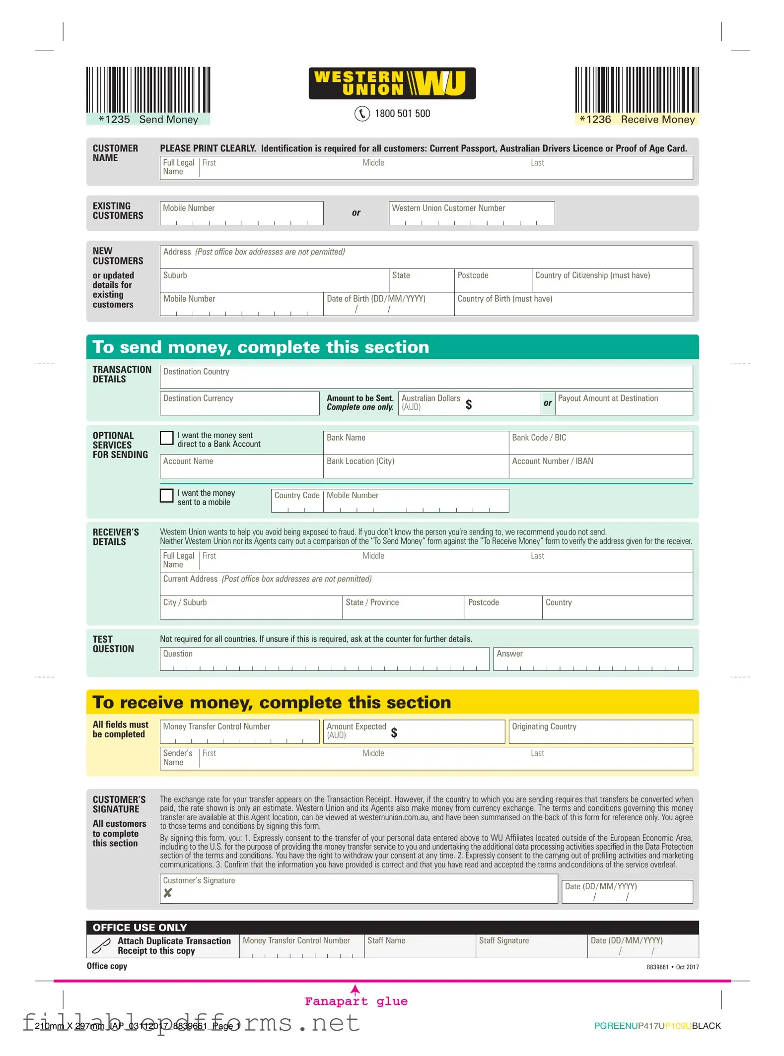 Western Union PDF Template